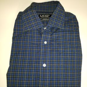 Men's button shirt men Blue Drop Plaid Size 16 Sli